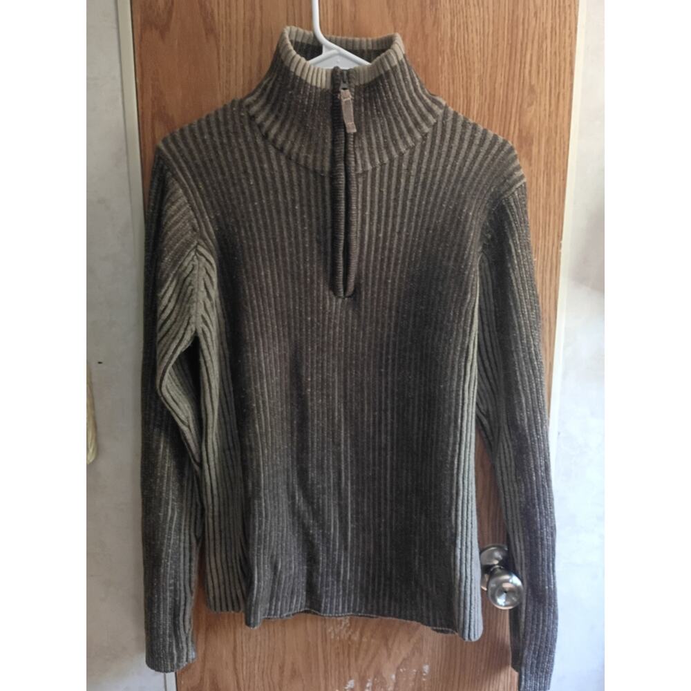 Mens Brown Ribbed Quarter Zip Sweater M Thick Knit Grandpa Core Cabin Pullover